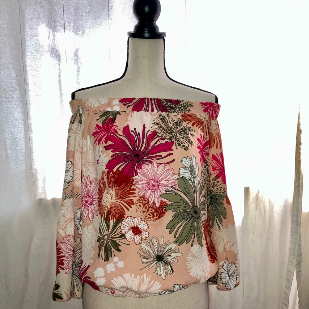 Floral Off-the-Shoulder Blouse with Bell Sleeves